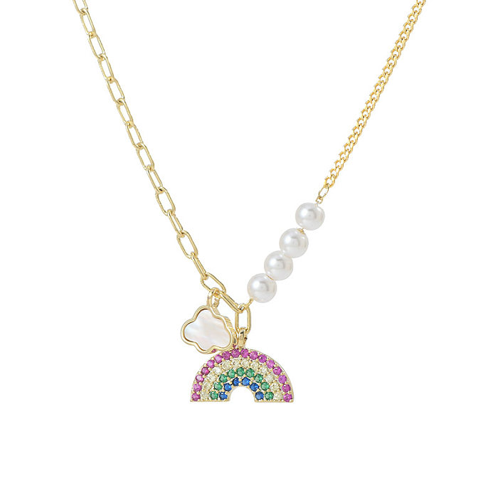 1 Piece Cute Rainbow Copper Irregular Plating Inlay Zircon Pendant Necklace
