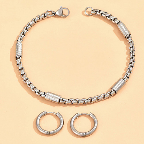Conjunto de 2 piezas de pendientes y pulseras con revestimiento de acero inoxidable geométrico de estilo simple a la moda