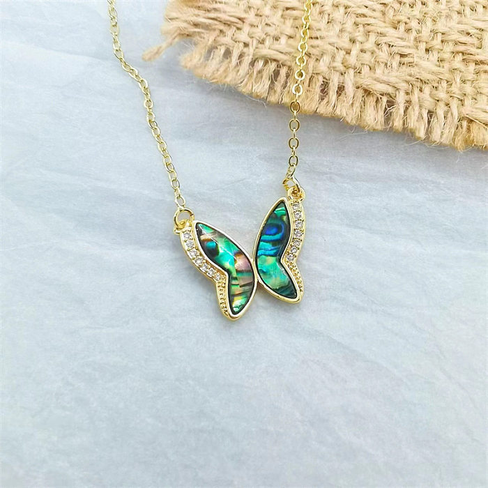 Classic Style Eye Butterfly Copper Plating Inlay Shell Zircon 18K Gold Plated Necklace