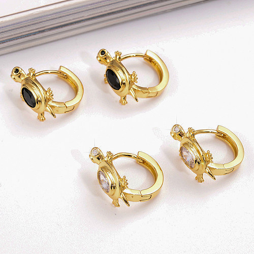 1 paire de boucles d'oreilles pendantes plaquées or 18 carats, Style Simple, incrustation de tortue, cuivre et Zircon