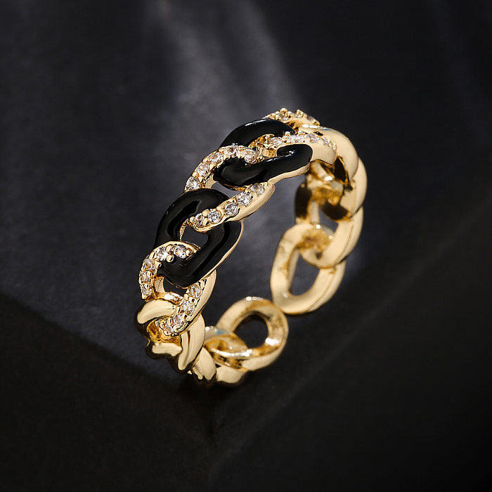 Fashion Copper 18K Gold Drip Oil Zircon Chain Open Ring Female Wholesale