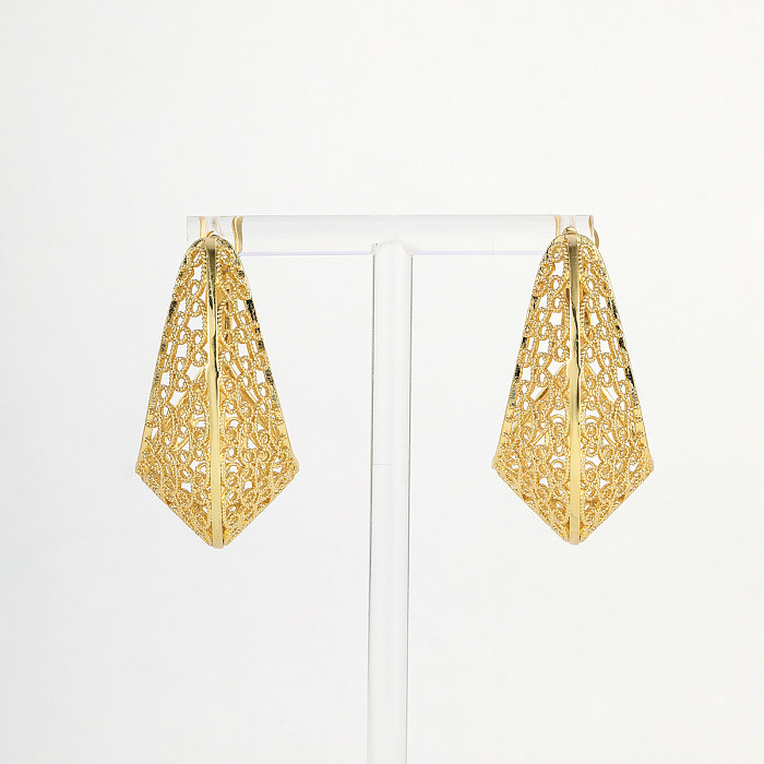 Pendientes colgantes huecos chapados en oro y cobre geométrico elegante, 1 par