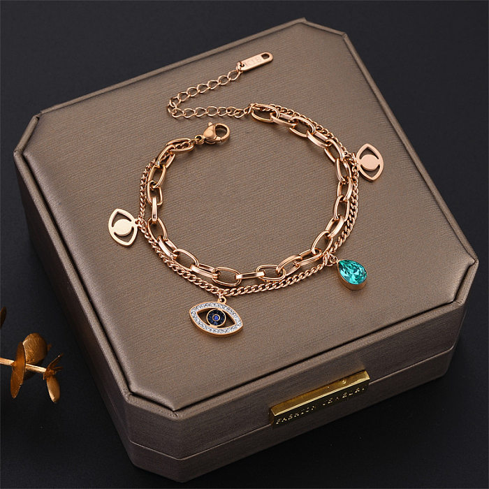 Fashion Water Droplets Eye Titanium Steel Gold Plated Hollow Out Inlay Zircon Bracelets Necklace 1 Piece