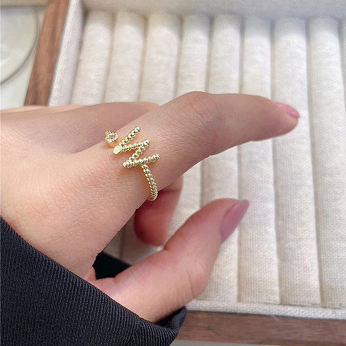 Simple Style Classic Style Smiley Face Chains Print Twist Brass Plating Inlay Zircon Gold Plated Open Rings
