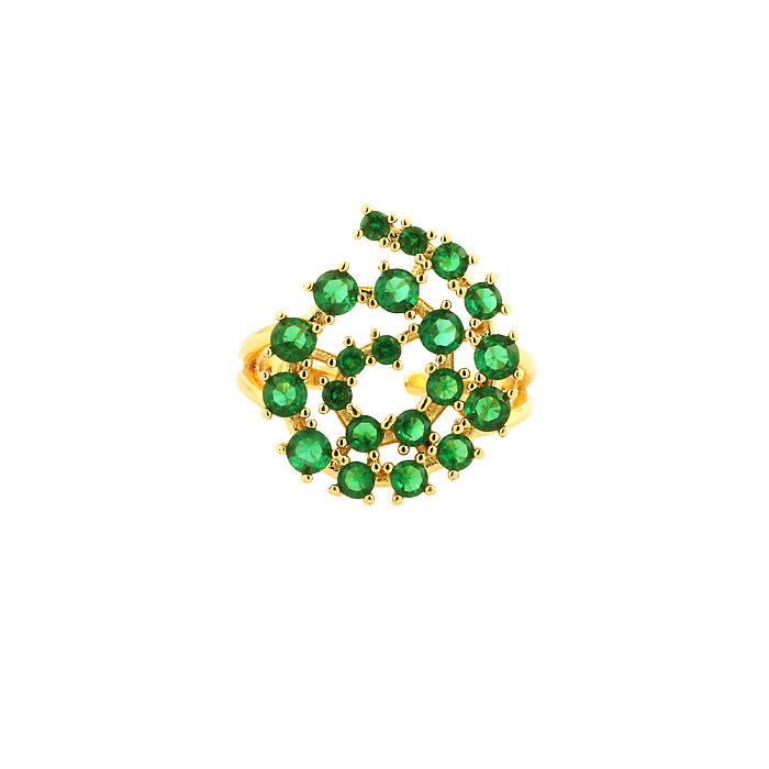 Offene Ringe im Vintage-Stil mit übertriebenem Wirbelmuster, Kupferbeschichtung, Inlay aus Zirkon, 18 Karat vergoldet