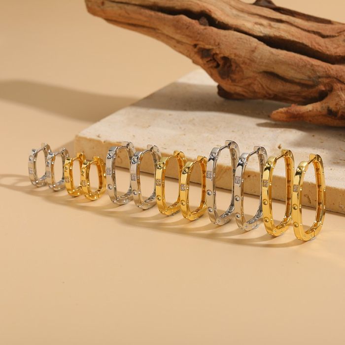 1 Paar süße, schlichte Pendel-Ohrringe mit quadratischer Beschichtung, Kupfer-Zirkon, 14 Karat vergoldet, Weißgold plattiert
