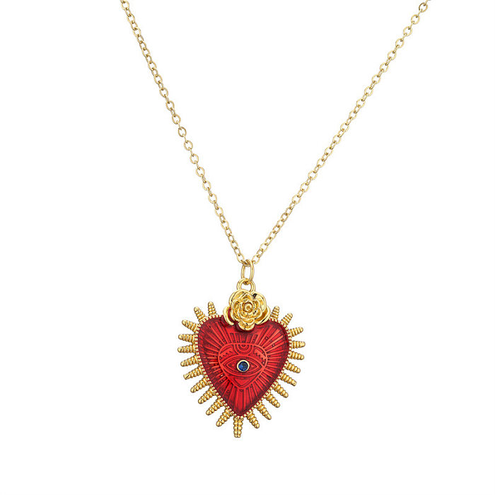 Simple Style Heart Shape Copper Plating Inlay Zircon Pendant Necklace