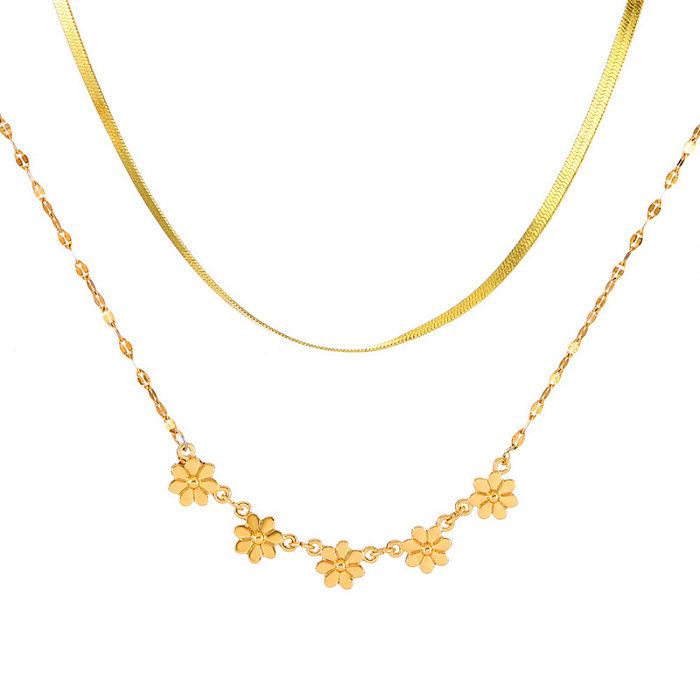 Hip-hop estilo simples cor sólida flor bloqueio metal cobre banhado a ouro 18K banhado a ouro cristal zircão em camadas colares pingente colar a granel