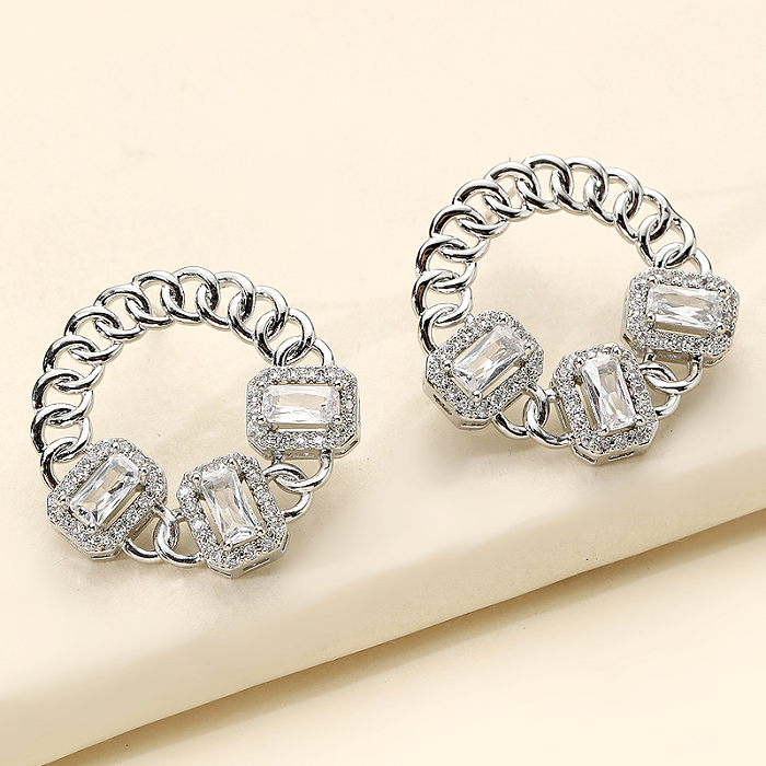 1 Pair Exaggerated Simple Style Round Plating Inlay Copper Zircon White Gold Plated Ear Studs