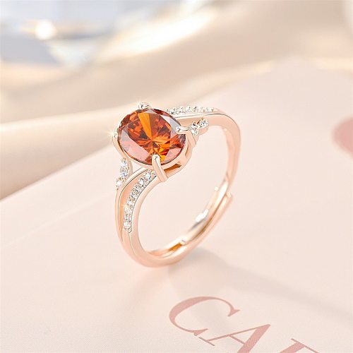 Elegante brilhante oval cobre polimento chapeamento embutimento pedras preciosas artificiais zircão anel aberto
