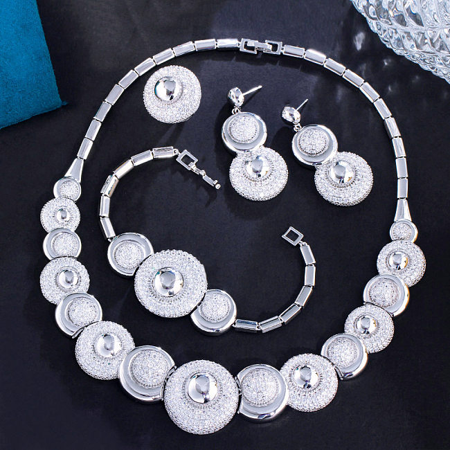 Lady Shiny Round Star Copper Plating Inlay Artificial Gemstones White Gold Plated Rhodium Plated Earrings Necklace