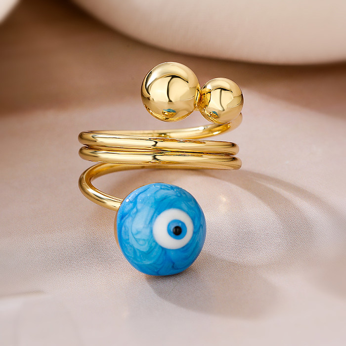 Simple Style Streetwear Devil'S Eye Copper Enamel Plating 18K Gold Plated Open Rings