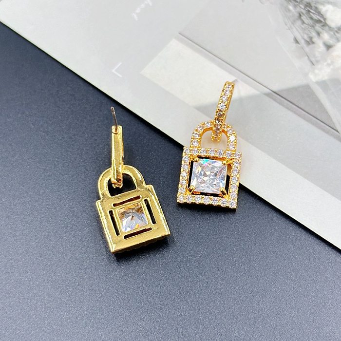 1 Pair Lady Lock Plating Inlay Copper Zircon 18K Gold Plated Drop Earrings