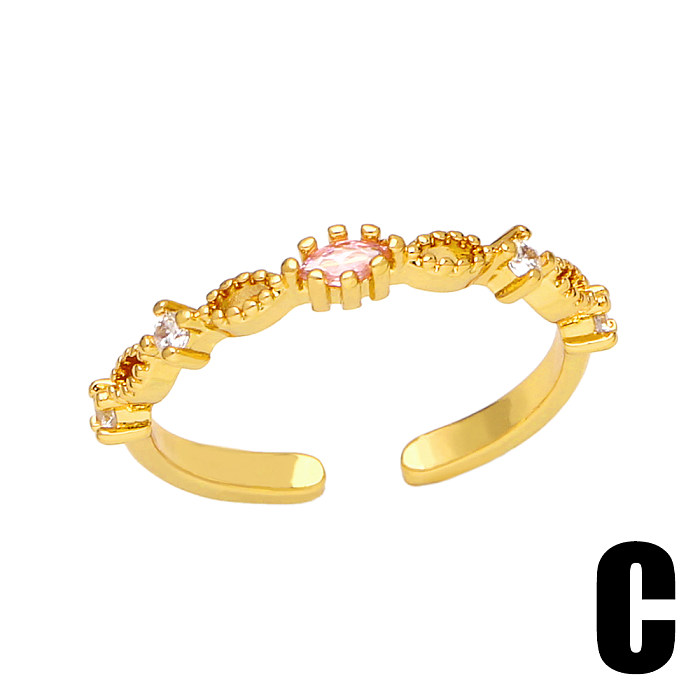 Simple Style Asymmetrical Irregular Copper Gold Plated Zircon Open Ring 1 Piece