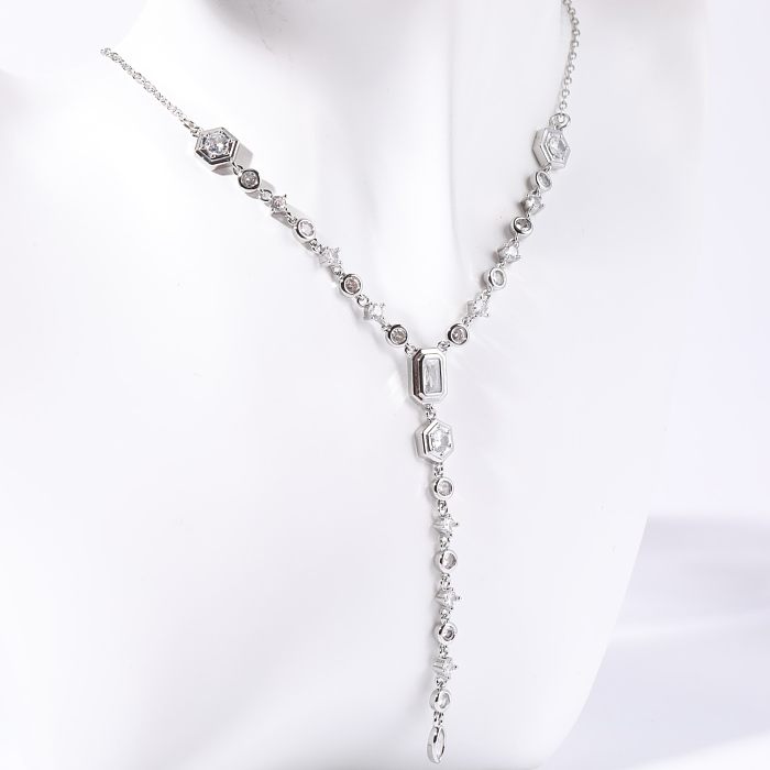Casual Simple Style Commute Geometric Copper Plating Inlay Artificial Crystal 18K Gold Plated Pendant Necklace