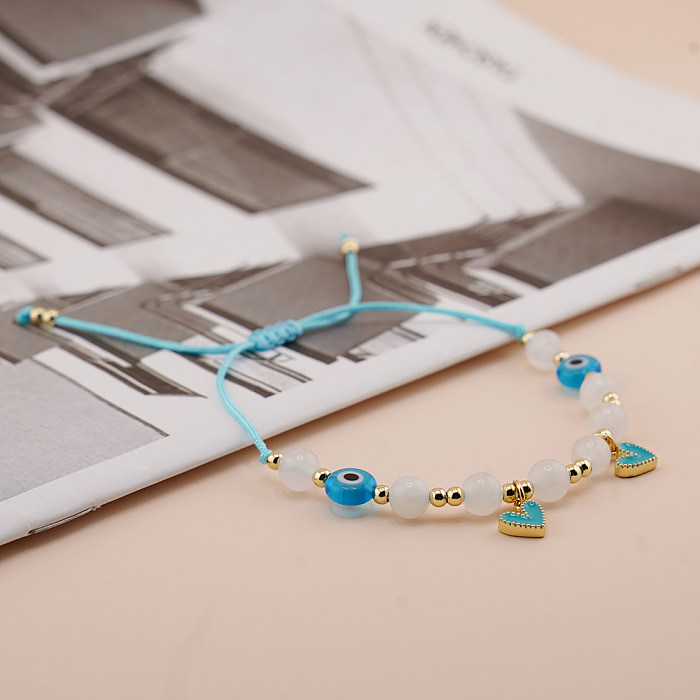 Bracelets tressés à cordon de serrage en perles de cuivre et de verre en forme de cœur mignon