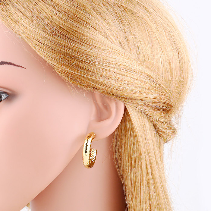 1 Pair Hip-Hop Vintage Style C Shape Oval Plating Copper 18K Gold Plated Hoop Earrings Ear Studs
