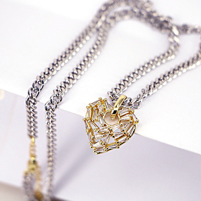 Mode coeur Zircon pendentif cuivre galvanoplastie chaîne épaisse collier femme