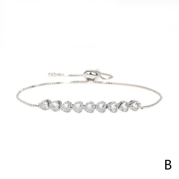 Bracelets en cuivre en forme de cœur avec gouttelettes d'eau carrées à la mode, plaqué Zircon, Bracelets en cuivre