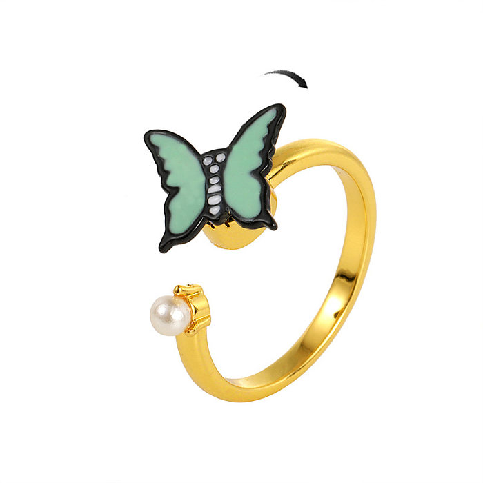 Offener Ring mit niedlichem Tier-Smiley-Gesicht, Blume, Kupfer, künstlichen Perlen, in großen Mengen
