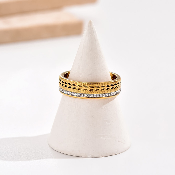 Simple Style Classic Style Solid Color Stainless Steel Plating Inlay Rhinestones 14K Gold Plated 18K Gold Plated Rings