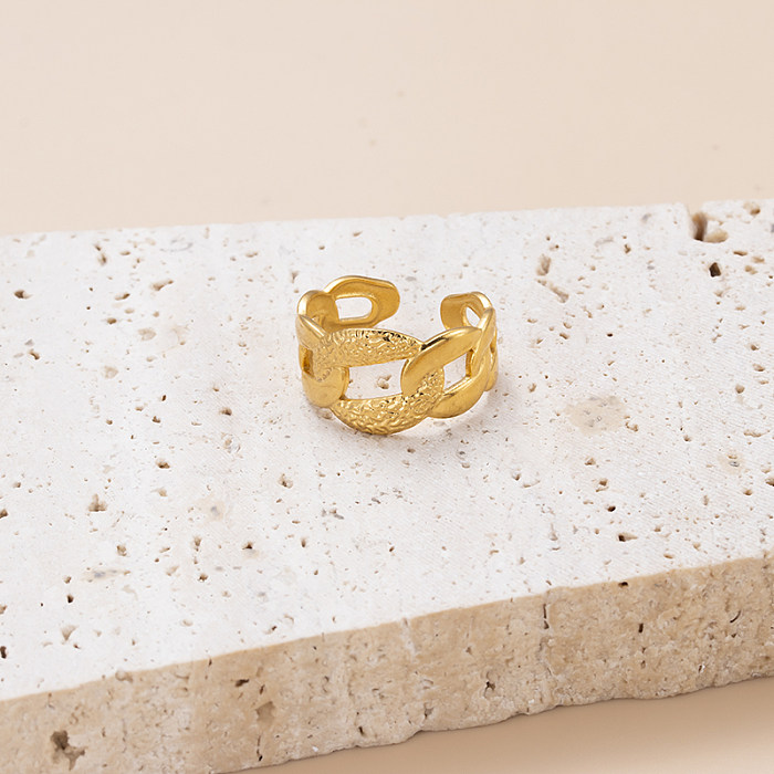 O chapeamento de aço inoxidável da folha do estilo do INS escava o anel aberto banhado a ouro 18K