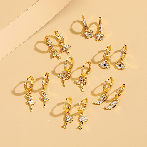 1 Pair Simple Style Eye Butterfly Copper Inlaid Zircon Earrings