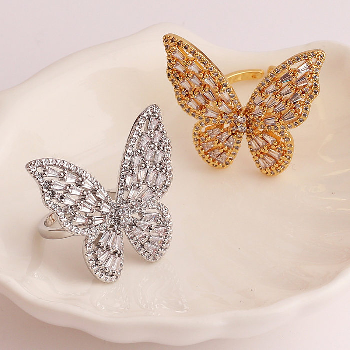 Mode-Schmetterlingsringe aus Kupfer mit eingelegtem Zirkon, 1 Stück