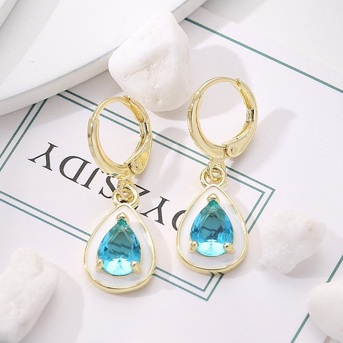 1 Pair Sweet Simple Style Water Droplets Heart Shape Plating Inlay Copper Zircon 18K Gold Plated Drop Earrings