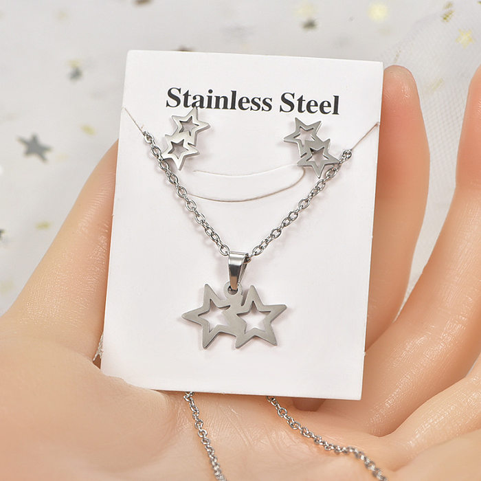 Simple Style Tortoise Star Heart Shape Stainless Steel Hollow Out Earrings Necklace 1 Set