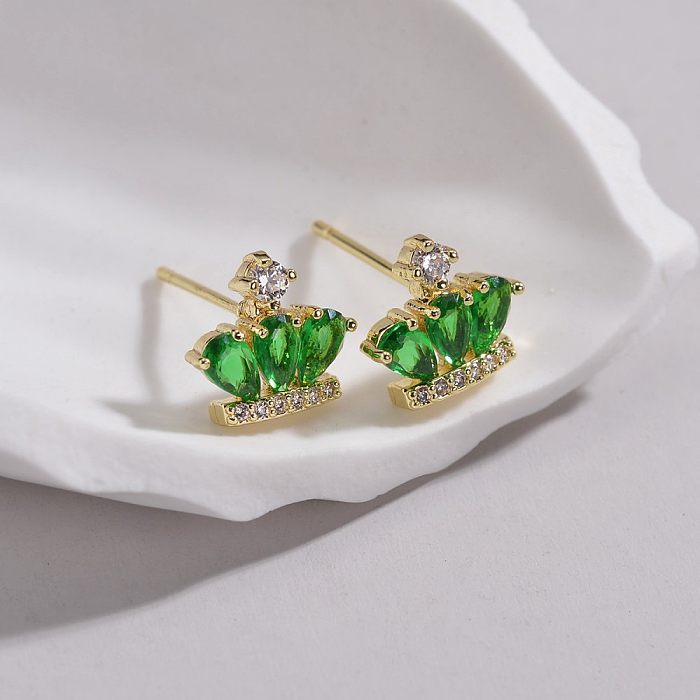 1 Pair Classic Style Crown Inlay Copper Artificial Gemstones Ear Studs