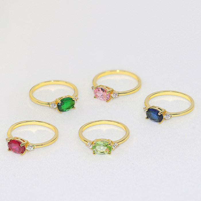 Fashion Oval Copper Plating Inlay Zircon Rings 1 Piece