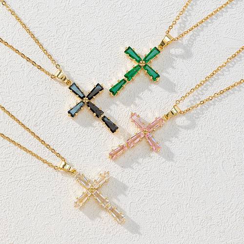 Einfache Art-Kreuz-Kupfer-Beschichtungs-Inlay-künstliche Kristallanhänger-Halskette
