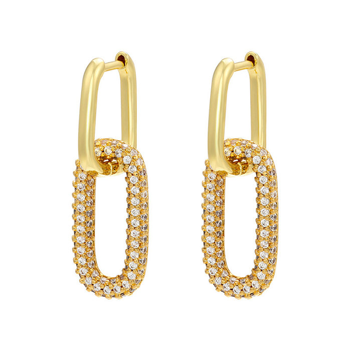Single-sided Diamond Geometric Rectangular Jewelry Copper Earrings
