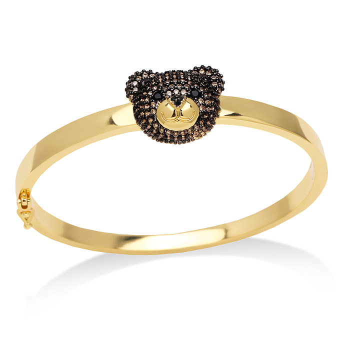 IG Style Cute Fashion Bear Copper Plating Inlay Zircon 18K Gold Plated Bangle