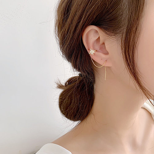 Long Tassel Micro-incrustado Zircon Bow Knot Cross Half Round Ear Bone Clip