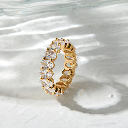 Sweet Round Copper Plating Inlay Zircon 14K Gold Plated Rings