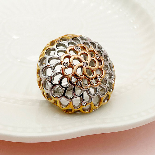 Anéis banhados a ouro com chapeamento de aço inoxidável oval estilo simples retrô