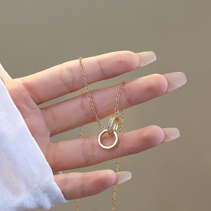 Modern Style Classic Style Round Titanium Steel Copper 18K Gold Plated Zircon Pendant Necklace In Bulk