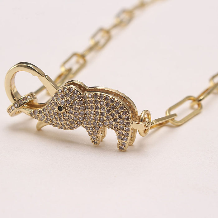 IG Estilo Elefante Chapeamento de Cobre Inlay Zircon Banhado A Ouro Pulseiras Colar