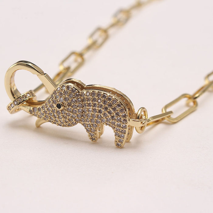 IG Style Elephant Copper Plating Inlay Zircon Gold Plated Bracelets Necklace