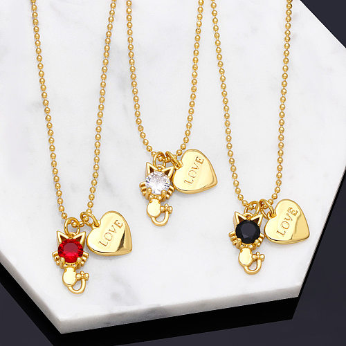 Collier avec pendentif en forme de cœur et de chat mignon, chaîne de clavicule, vente en gros