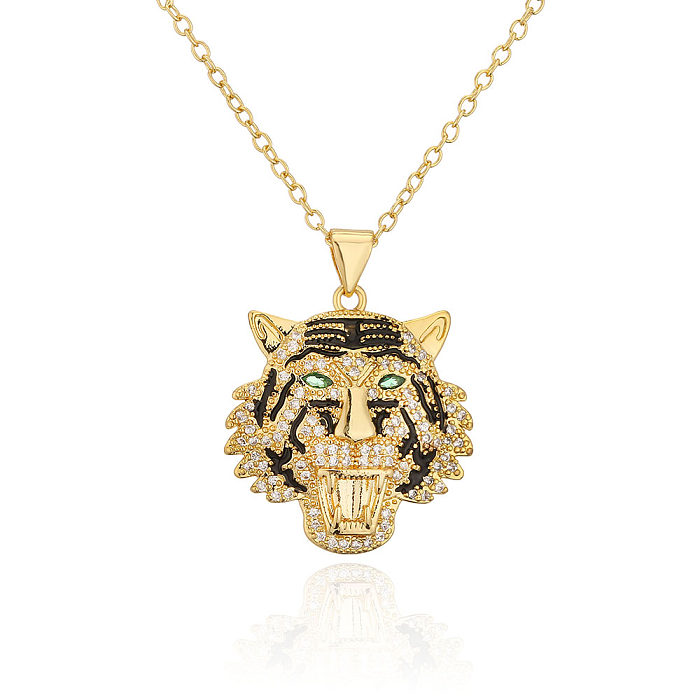 Colar fashion de cobre 18k banhado a ouro zircão animal tigre leopardo pingente leão