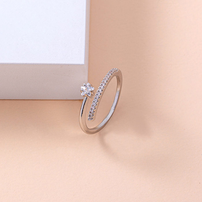 1 peça de anel aberto de zircão com pentagrama fashion de cobre