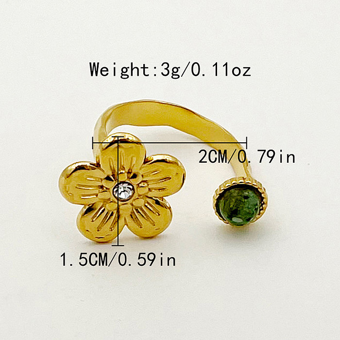 Wholesale Elegant Cute Flower Stainless Steel Plating Inlay Gold Plated Gem Open Rings