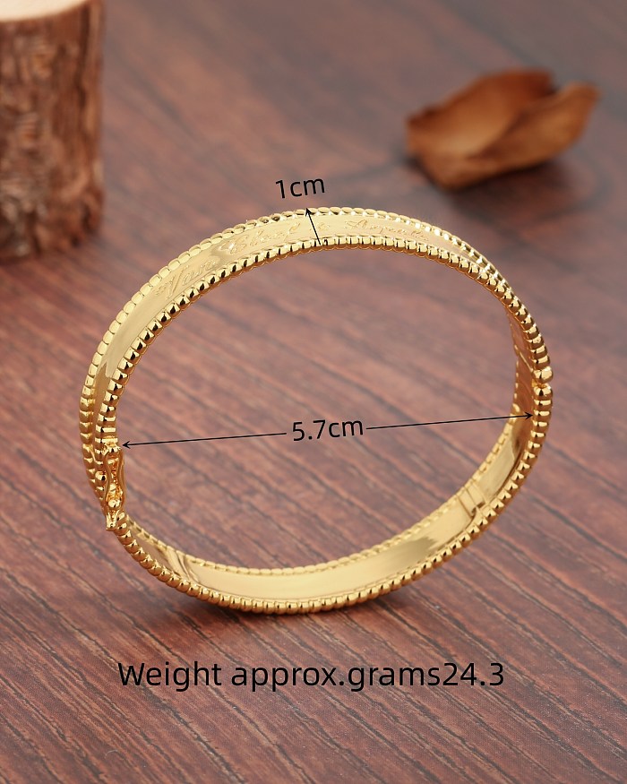 Korean Style Letter Copper Round Plating Inlay Zircon 18K Gold Plated Bangle