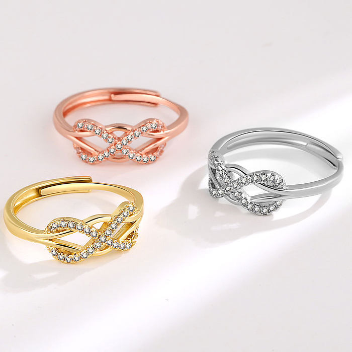 Anillos abiertos de circón con incrustaciones de cobre elegante Lady Infinity