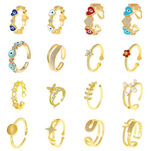 Lady Fashion Shiny Devil'S Eye Heart Shape Flower Copper Plating Inlay Artificial Rhinestones Artificial Pearls Zircon Open Ring Rings