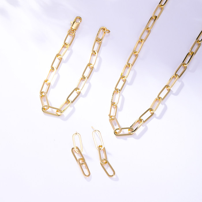 طقم مجوهرات مطلي بالذهب عيار 18 قيراط، بتصميم بسيط غير رسمي، طراز رائع، بلون نحاسي