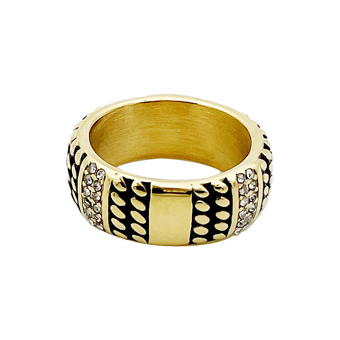 Vintage-Stil, Punk, rund, Edelstahl, Metallbeschichtung, Diamant-Zirkon-vergoldete Ringe